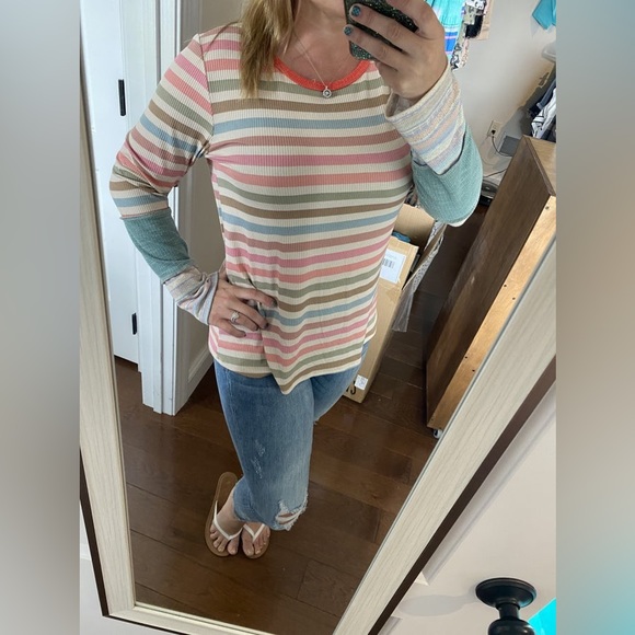 sugarfox Tops - NWT sugarfox multi color stripe long sleeve top size small